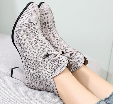 Summer Microfiber Rhinestone Bow Hollow Ankle Boots Fashion Elegant Women High Heel Sandals