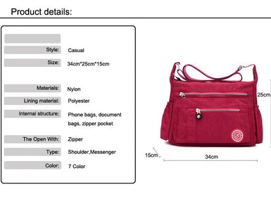 Women Messenger Bag Waterproof Nylon Shoulder Bags Casual Top-handle Ladies Handbag Travel Tote