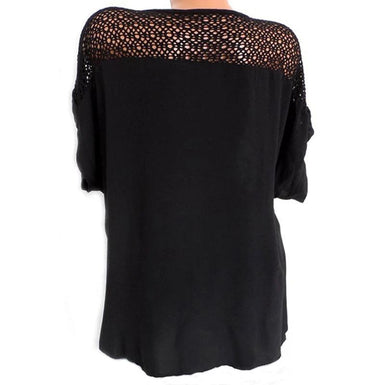 Women Summer Hollow Solid Tops Bat wing Sleeve Embroidery