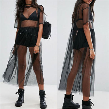 Black Gauze Mesh Sheer Top